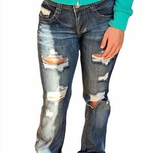 Machine Nouvelle Mode Boot Cut Distressed Jeans 27